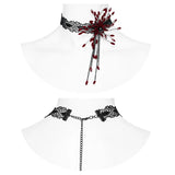 Black Lace Choker With Red Pearl Petals