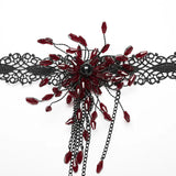 Black Lace Choker With Red Pearl Petals