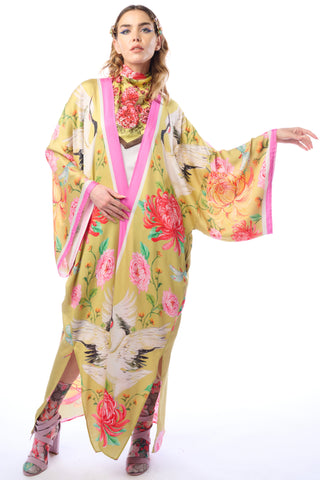 The Legend of the Crane Maxi Kimono - Mustard - One Size