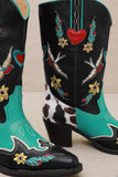 Elsie Western-Inspired Embroidery Cowgirl Boot - Black/Turquoise -