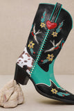 Elsie Western-Inspired Embroidery Cowgirl Boot - Black/Turquoise -