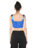 Satin Corset Inspired Cropped Tank Top - Blue -