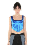 Satin Corset Inspired Cropped Tank Top - Blue -