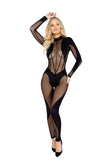 Sheer Mesh Detailed Jumpsuit with Zipper Closure - Black -