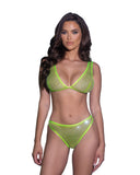 Think Sparkle Rhinestone Bralette Two Piece Set - Neon Green -