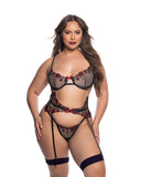 Blossom Beauty Three Piece Garter Set - Black/Red -