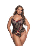 Blossom Beauty Peplum Teddy - Black/Red -