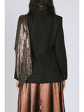 Single Blazer with Detachable Glitter Scarf - Black -