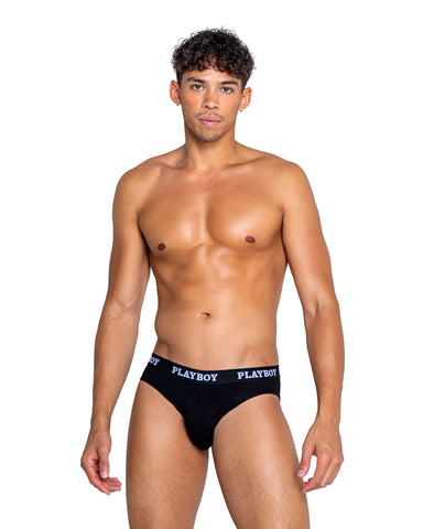 Playboy Mens Modal Gym Briefs - Black/White -