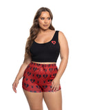 Sweetheart Bunny Two Piece Lounge Short Set - Red/Black -