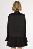 Contrast Trim Asymmetrical Ruffles Satin Blouse - Black -