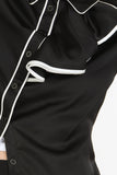 Contrast Trim Asymmetrical Ruffles Satin Blouse - Black -