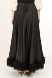 High-Waist Pleated with Tulle Trim Maxi Skirt - Black -