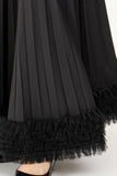 High-Waist Pleated with Tulle Trim Maxi Skirt - Black -