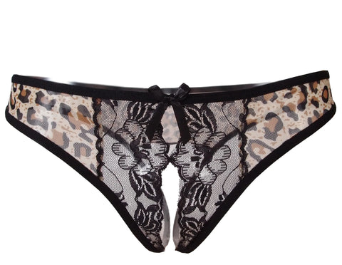 Open Crotch Leopard Print G-String - One Size