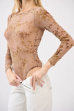 Long Sleeve Boat Neck Bodysuit - Brown -