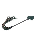 BB Store emerald green dual impact crop with spade tip and faux leather falls, gold accents, 80% Polyurethane, 20% PVC.