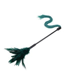 BB Store dual-ended tickler with dark green feathers and teal silicone strands for sensory play.