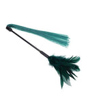 BB Store dual-ended tickler with dark green feathers and teal silicone strands for sensory play.