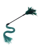 BB Store dual-ended tickler with green feathers and teal silicone strands for sensory play.