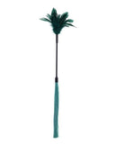 BB Store dual-ended tickler with dark green feathers and teal silicone strands for sensory play.