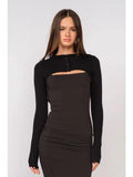 Knit Long Sleeve Crop Cardigan Sweater - Black -