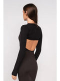 Knit Long Sleeve Crop Cardigan Sweater - Black -