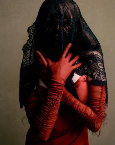 Mesh Ruched Gloves - Ruby Wine - One Size