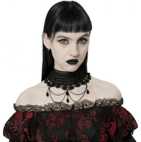 Gothic Pearl Choker - Black