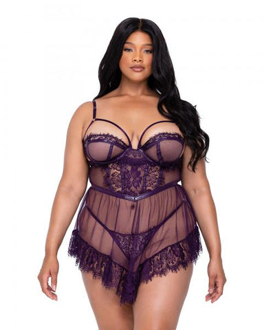 Sugar Plum Babydoll and Thong Set - Purple -