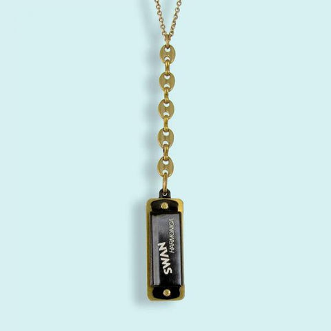 Black Anchor Chain Harmonica Necklace