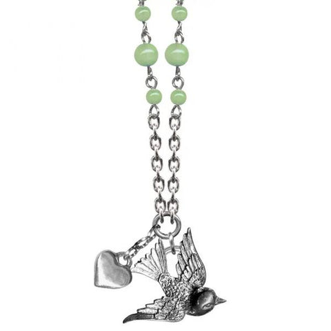 Swallow Sweet & Petite Necklace - Green Opal Glass Beads