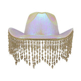 Cowboy Hat with Beaded Fringes - White
