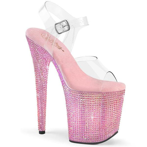 8" Heel, 4" Rhinestone All-Over Platform - Clear/Baby Pink -