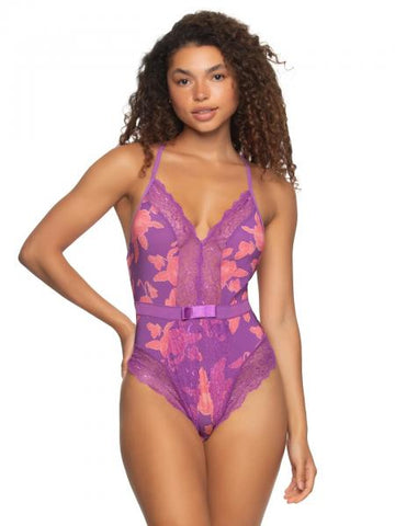 Henny Micro & Lace Bodysuit with Thong Back - Cabana Floral -