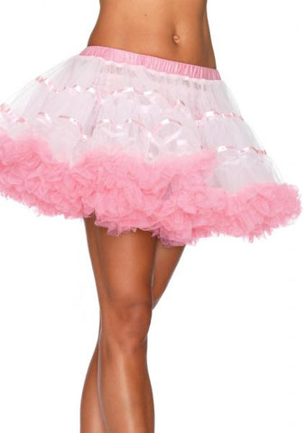 Layered Satin Striped Tulle Petticoat Skirt - White/Light Pink - One Size