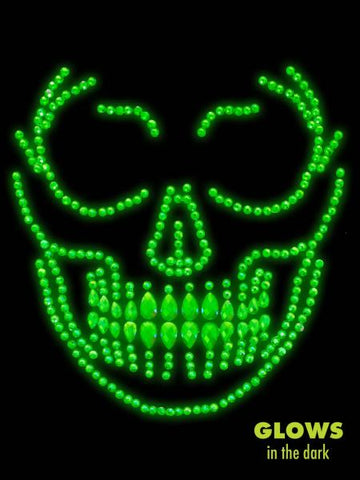 Glow in the Dark Skull Face Jewels Sticker - Clear - One Size