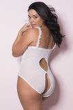 One Size/Queen - Open Cup Crotchless Teddy - White