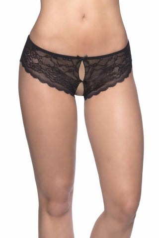 Black Crotchless Lace Panty - One Size