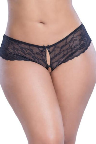 Black Crotchless Lace Panty - Queen One Size