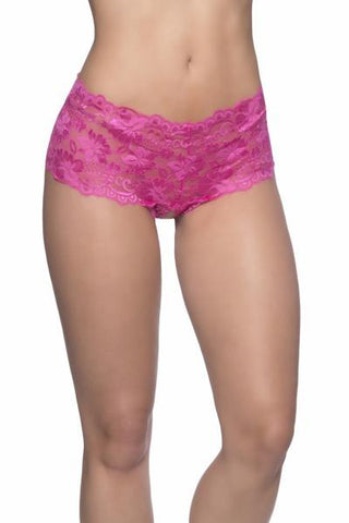 Pink - Lace Crotchless Boyshort -