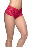 Red - Lace Crotchless Boyshort - Size