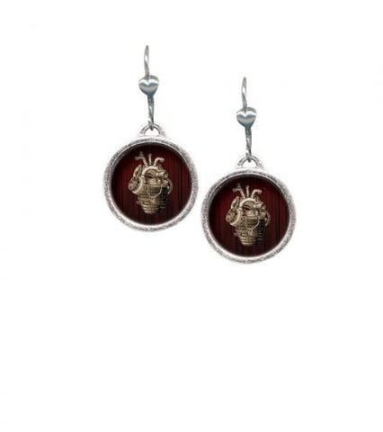 Mechanical Heart Glass Cab Earrings