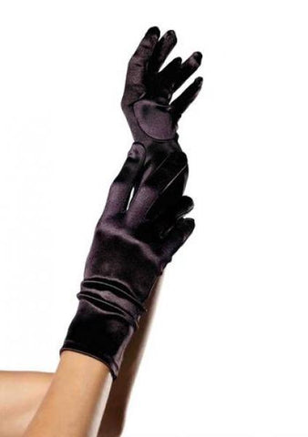 Satin Wrist Length Gloves - Black