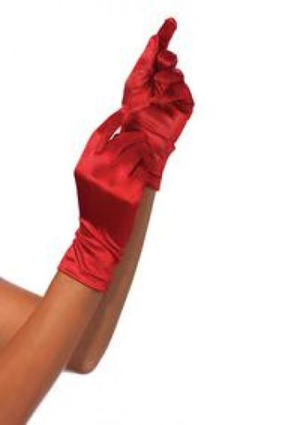 Satin Wrist Length Gloves -  Red