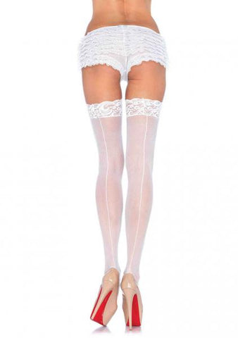 Sheer Thigh High with Seam - White - Queen