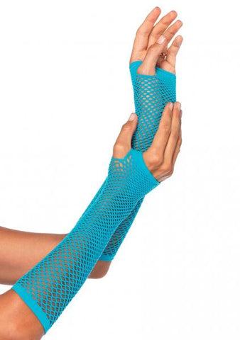 Net Fingerless Gloves - Neon Blue - One Size