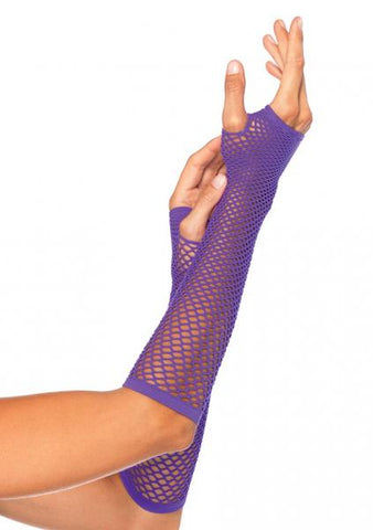Net Fingerless Gloves - Neon Purple - One Size