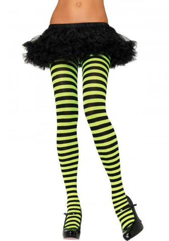 Stripe Tights - Black & Lime - One Size