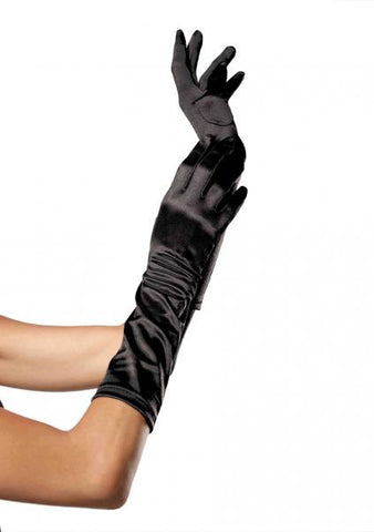Elbow Length Satin Glove - Black - One Size